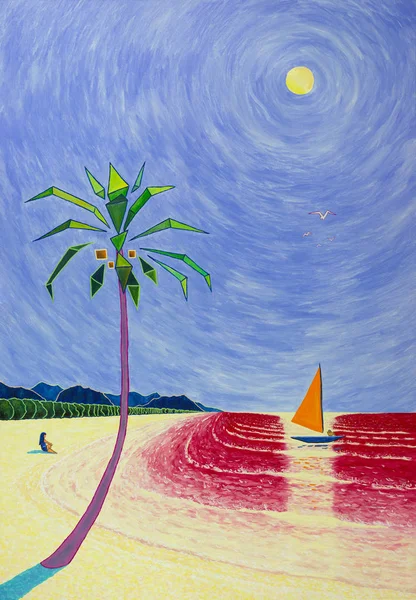 Wilde strand van de rode zee. Olieverf schilderij. — Stockfoto