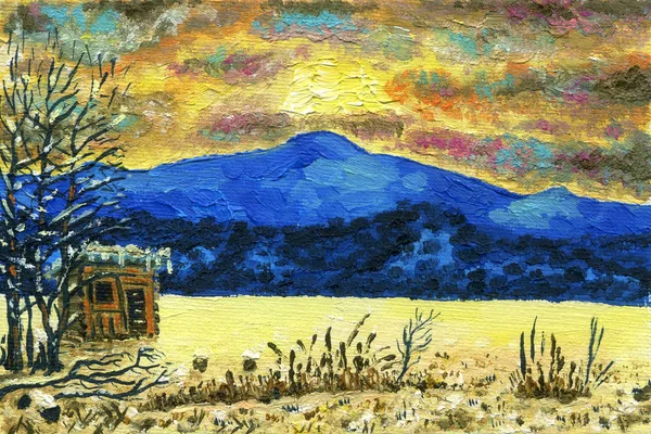 Cabana de pastor nas montanhas. Pintura a óleo . — Fotografia de Stock