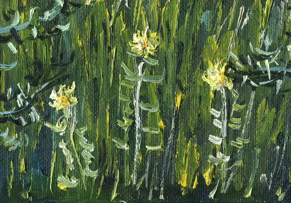 Grass and various forest flowers.Oil Painting on canvas