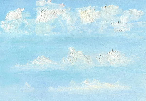 Pintura al óleo fondo. Nubes aéreas en el cielo azul de primavera — Foto de Stock