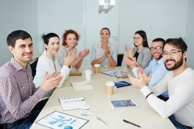 Business people clapping hands after presentation  clipart