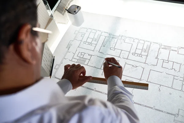 Architect making sketch for engineering project — Φωτογραφία Αρχείου