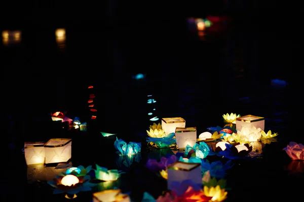 Festival of water lanterns at night — Stock Photo, Image