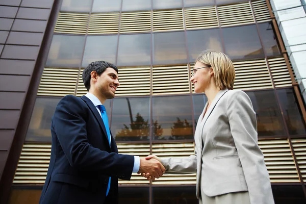 Partners greeting with handshake — Stock Photo, Image