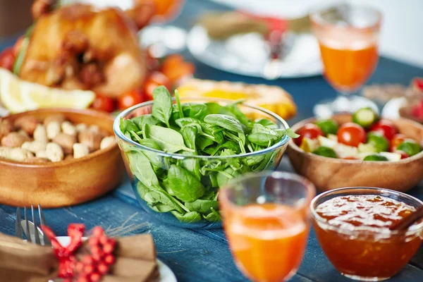 Fresh Dishes on Autumn Dinner Table — Stock Photo, Image