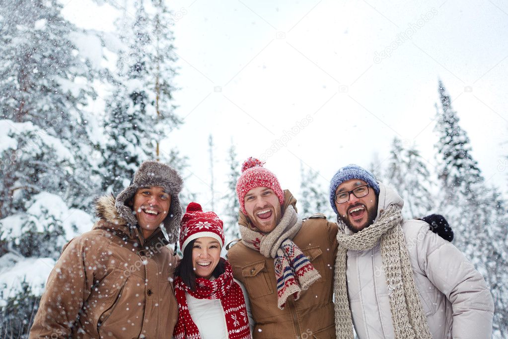 group of young people in winterwear