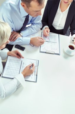 Bir finansal plan meslektaşlarına açıklayan iş kadını 