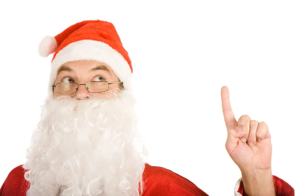Santa claus omhoog te denken — Stockfoto