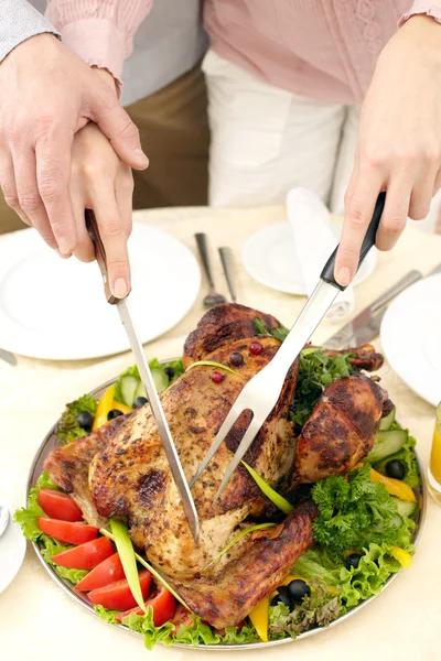 Roasted turkey on dish with vegetables — Stock Photo, Image