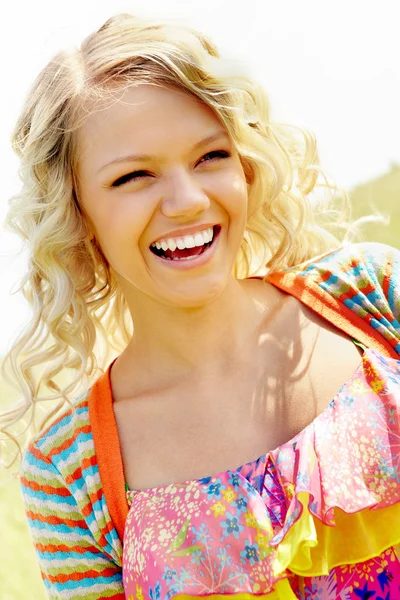 Blond hair woman laughing — Stock Photo, Image