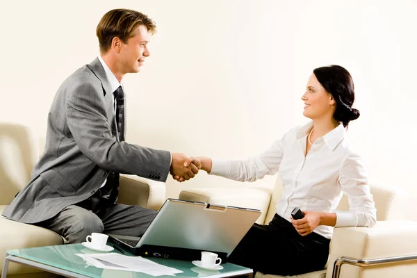 Businessman and Businesswoman shaking hands — Stock Photo, Image