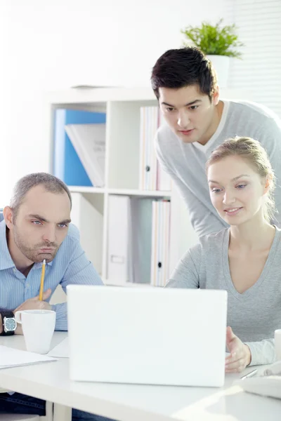 Hommes d'affaires concentrés sur la présentation informatique — Photo