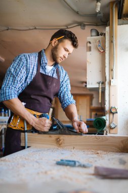 Genç erkek woodworker 