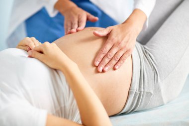Checking up belly of pregnant woman clipart