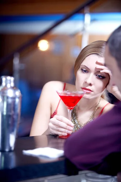 Girl grieving at bar — Stock Photo, Image