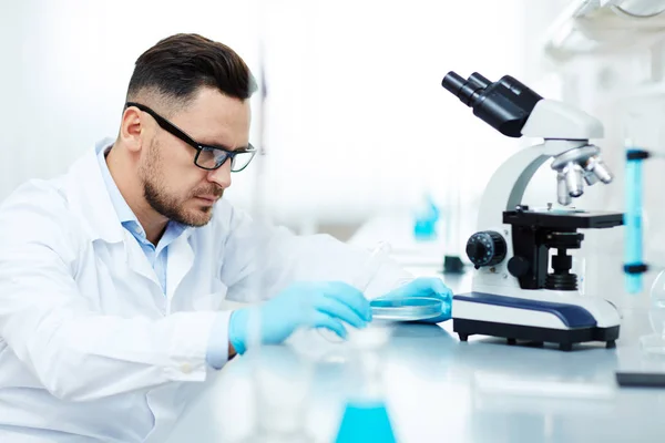 Químico analisando novo elemento em laboratório — Fotografia de Stock