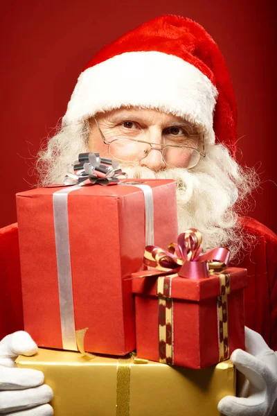 Santa Claus with boxes — Stock Photo, Image