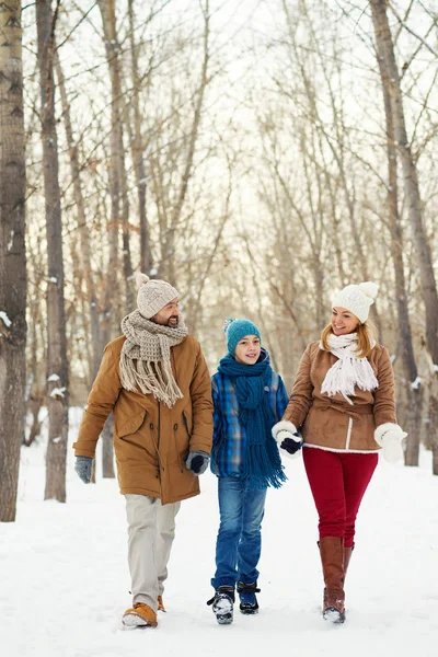 Familia en caminata de invierno —  Fotos de Stock