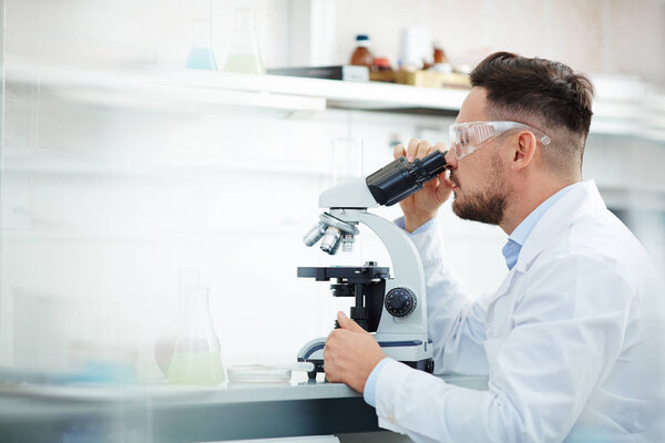scientist working with microscope