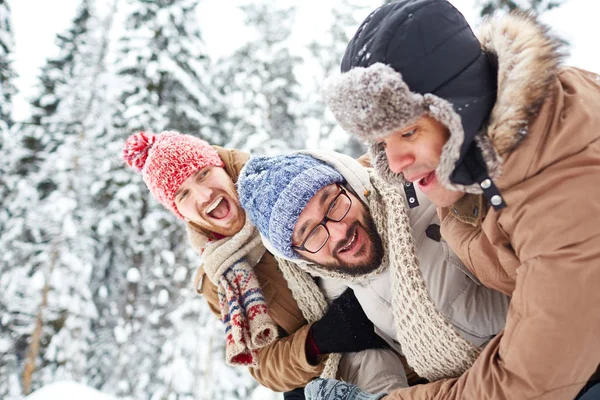 Vrienden in winter forest — Stockfoto