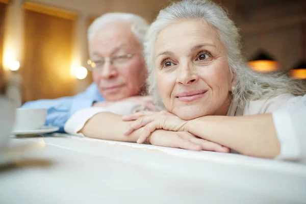 Calm senior female with grey hair — Stock Photo, Image