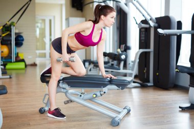 kadın dumbbell egzersiz yaparak