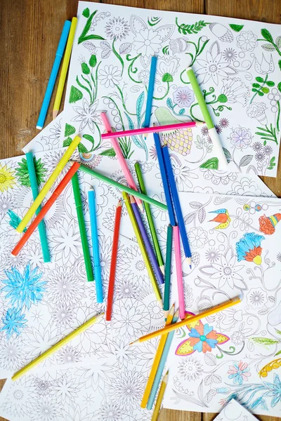 Coloring books and pencils — Stock Photo, Image