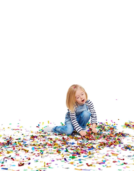 Angelic Kid jugando con Confetti —  Fotos de Stock