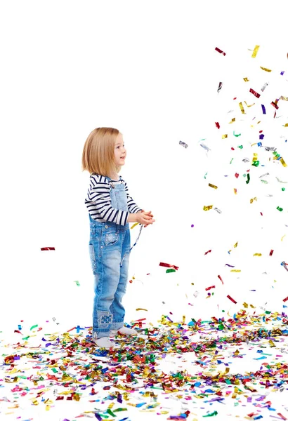 Bedårande flicka med konfetti — Stockfoto