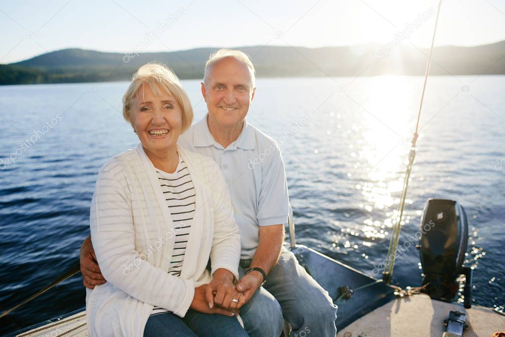 seniors spending vacation on yacht