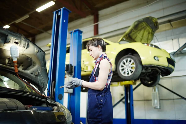 Woman Uniform Putting Protective Gloves Work — Stock Photo, Image