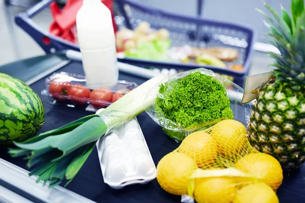 Group Healthy Food Products Supermarket Checkout — Stock Photo, Image