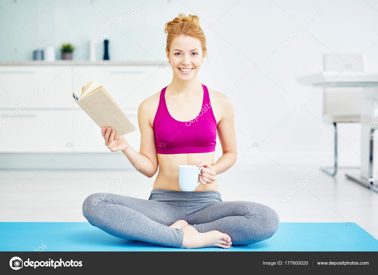Haired Woman Fit Exercises Doing Portrait ... Home Red Yoga Yoga Exercises Doing Fit Home Haired Woman Red ... Portrait