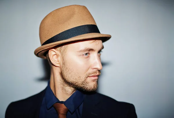 Attractive Young Man Hat Suit — Stock Photo, Image