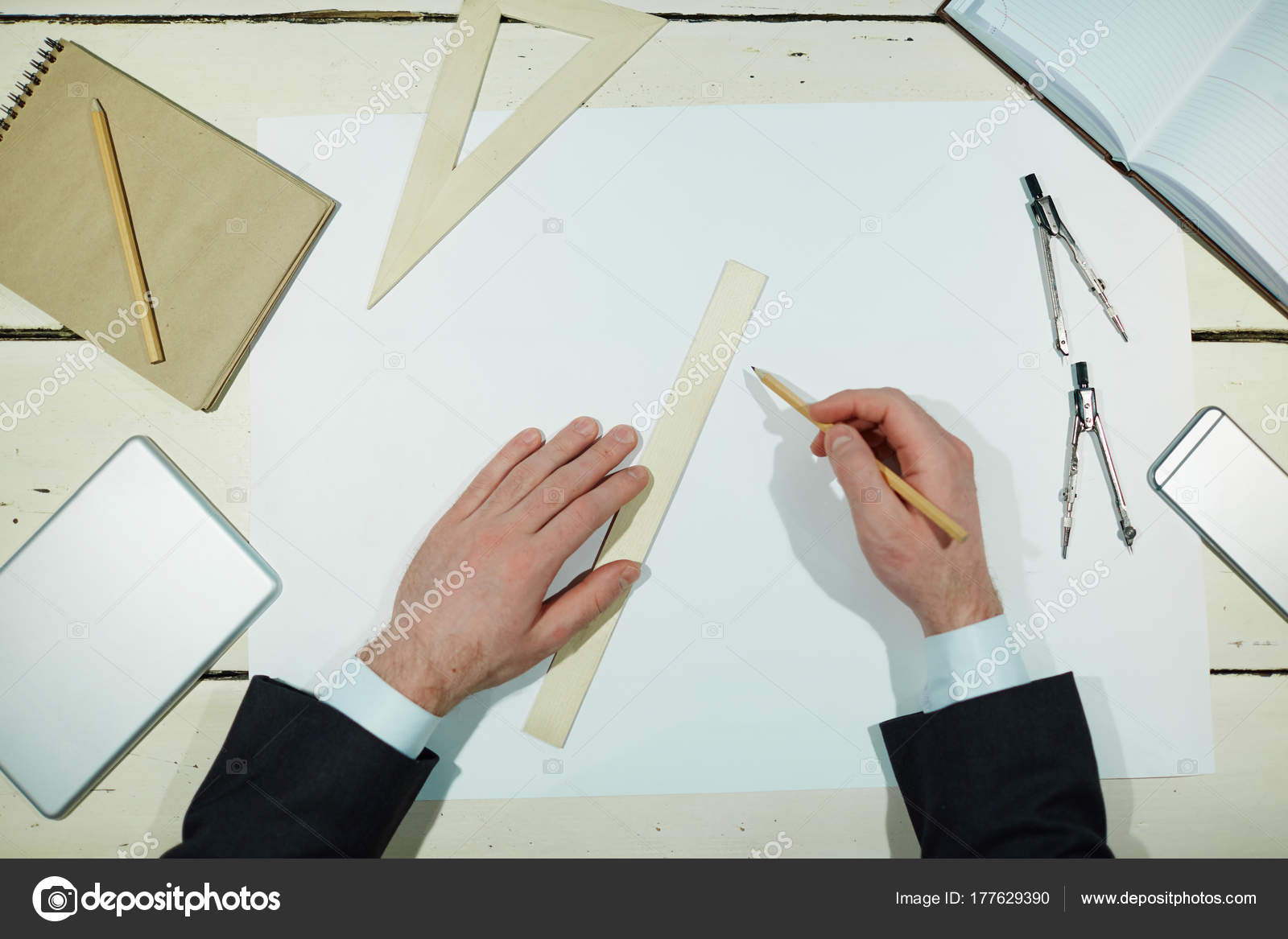 Engineer Making Sketch New Construction Stock Photo
