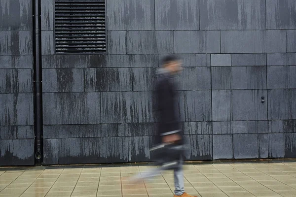Blurred Shape Unrecognizable Person Walking Fast Concrete City Bacground — Stock Photo, Image