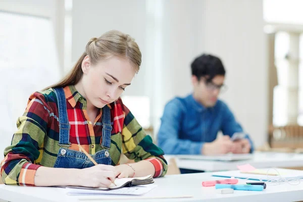 Diligent Learner Writing Lecture Desk College — Stock Photo, Image