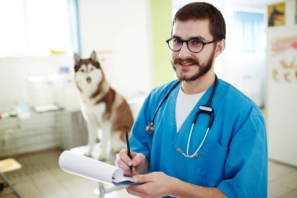 Professionell Veterinär Arbetar Kliniker — Stockfoto