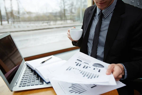 Businessman Looking Financial Papers Diagrams Charts — Stock Photo, Image