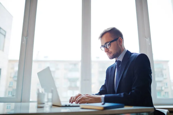 Empregador Sério Que Trabalha Rede — Fotografia de Stock