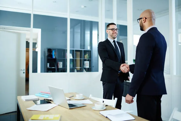 Erfolgreiche Makler Begrüßen Sich Handschlag — Stockfoto