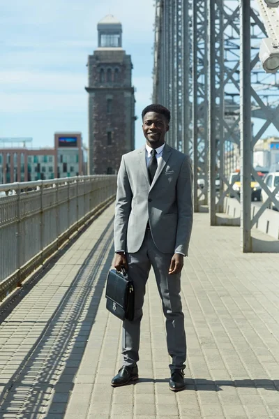 Businessman Suit Standing Urban Road — Stock Photo, Image