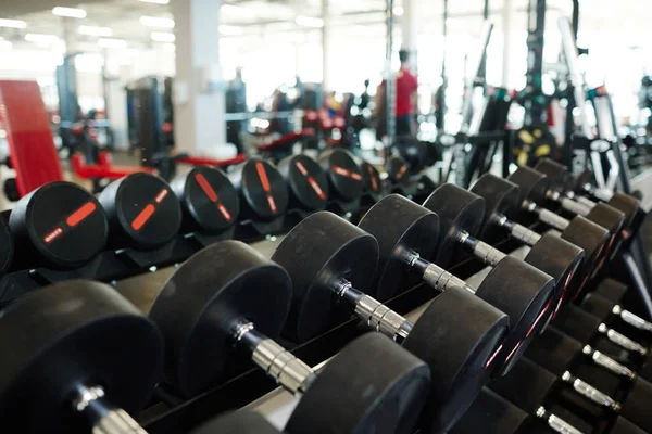 Background Image Row Dumbbells Rack Empty Modern Gym — Stock Photo, Image