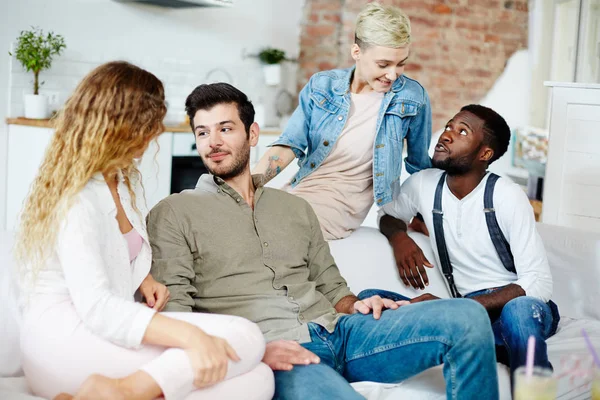 Two Amorous Couples Relaxing Home Having Talk One Another — Stock Photo, Image