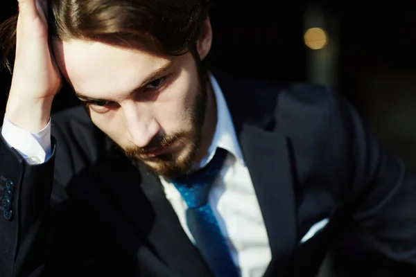 Head Shoulders Portrait Handsome Bearded Man Wearing Elegant Business Suit — Stock Photo, Image