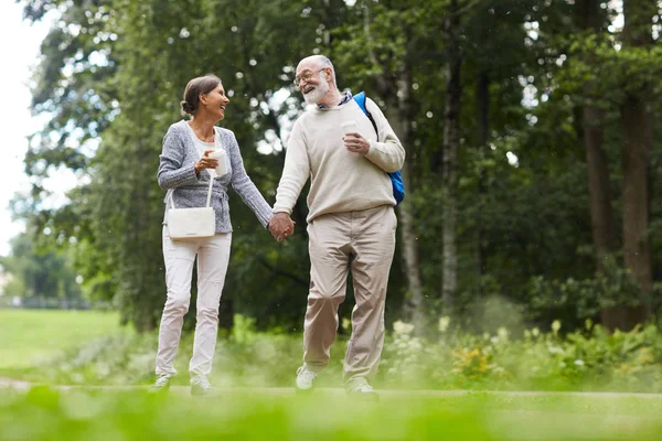 Sposi Gioiosi Che Passeggiano Campagna Nel Fine Settimana Estivo — Foto Stock