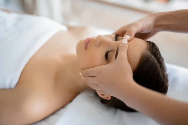 Calm Girl Having Spa Facial Massage Luxurious Beauty Salon — Stock Photo, Image