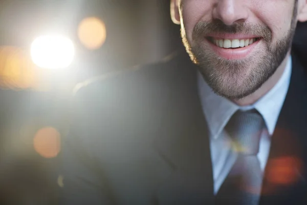 Closeup Midsection Shot Modern Unrecognizable Bearded Businessman Smiling Joyfully Camera — Stock Photo, Image