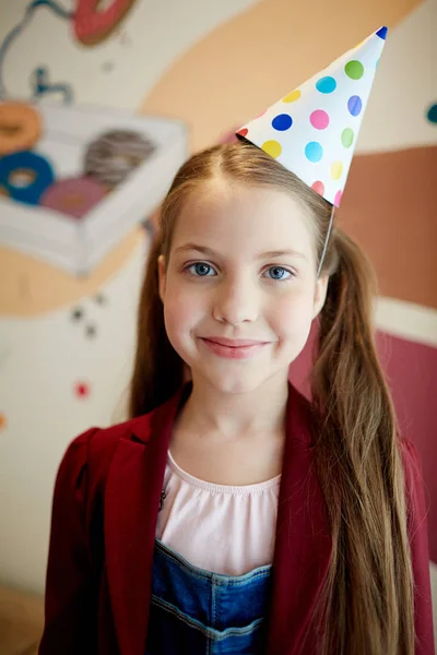 Pretty Youngster Ponytails Wearing Birthday Cap — Stock Photo, Image
