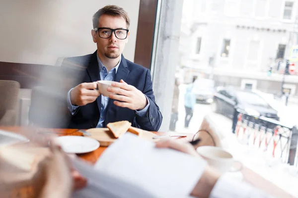 Businessman Drink Talking Client Colleague Lunch — Stock Photo, Image